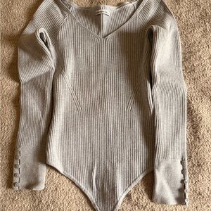 Abercrombie & Fitch Light Gray Ribbed Bodysuit